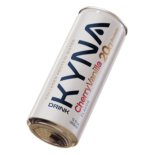 Water label with the title 'Drink KYNA – Collagen Protein Water Can Design'