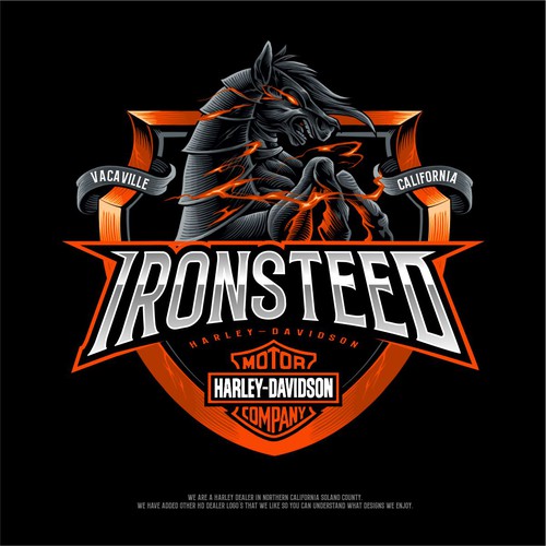 Harley Davidson design with the title 'Iron Steed Logo Design Illustration'