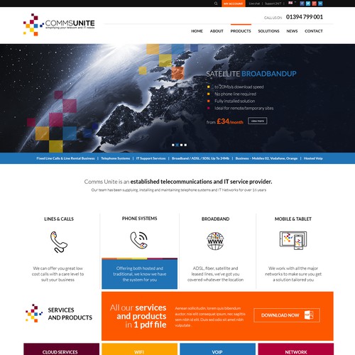 Satellite design with the title 'telecommunications website'