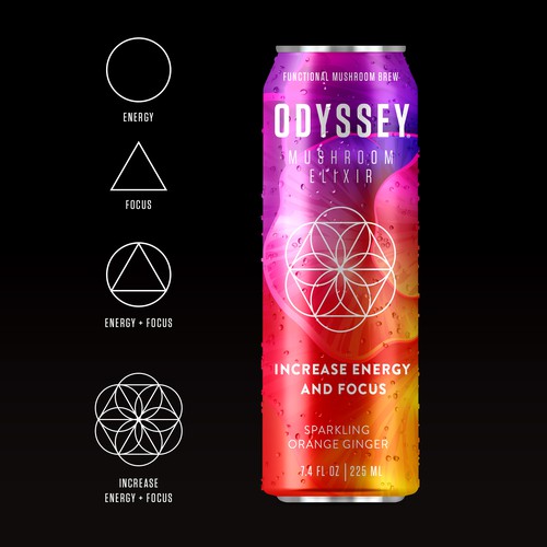 Energy drink design with the title 'Odyssey Elixir Drink'