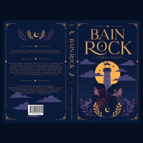 Witch book cover with the title 'Bain Rock – Fantasy Book Cover'