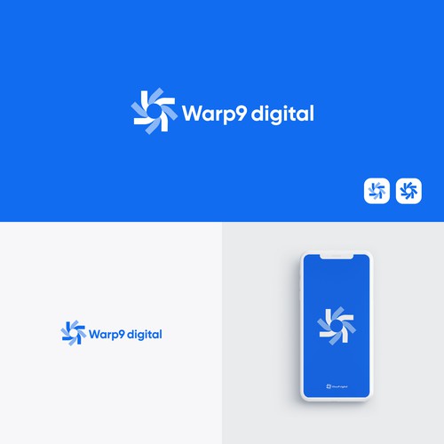 Ocean blue logo with the title 'Warp9 digital'