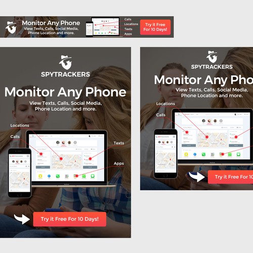 Tracker design with the title 'Banner ads for a cellphone monitoring app'