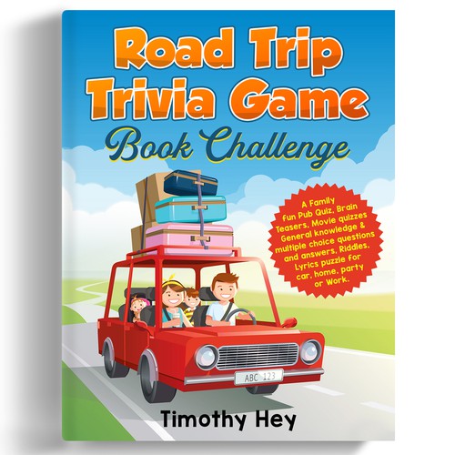 Travel book cover with the title 'Road Trip Trivia Game Book Challenge'