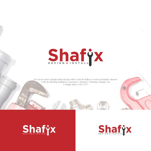 Black and red logo with the title 'Electrical, plumbing, and heating logo design.'