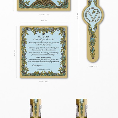 Set of labels for a high quality olive oil "Olio Vitale" crafted by Giacomo & Figli.