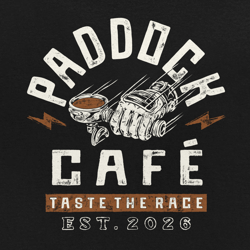 Motorcycle design with the title 'PADDOCK - Retro Motorcycle Coffee Shop T-Shirt'