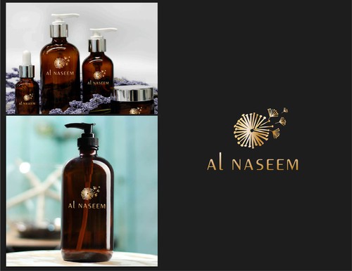 Gold logo with the title 'Create a logo for a perfumes and cosmetics trading company'