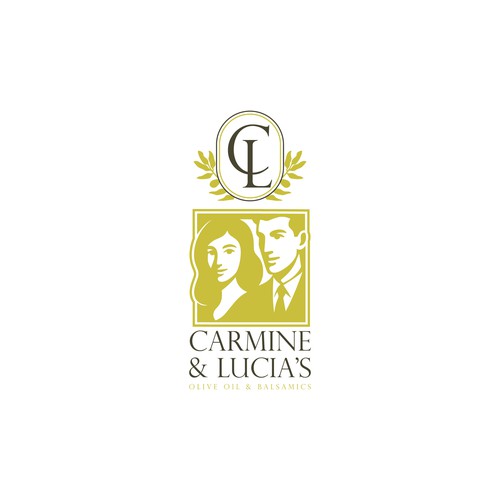 Olive oil logo with the title 'Carmine & Lucia’s Logo Design'