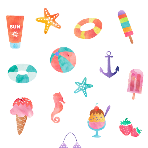 Summer illustration with the title 'summer stickers'