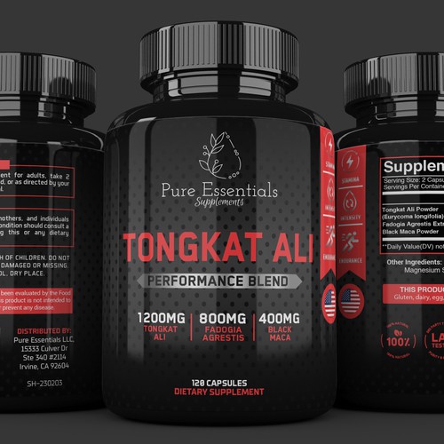 Supplement label with the title 'TONGKAT ALI'