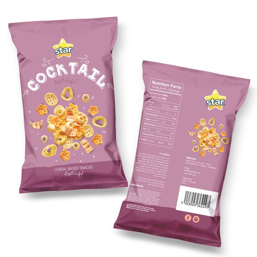 Potato chip packaging with the title 'Cereal based snacks'