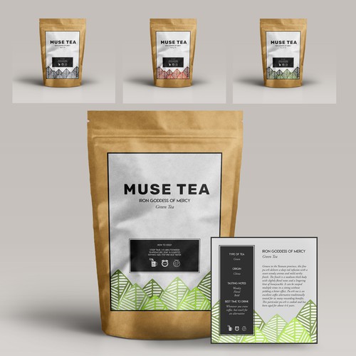Tea packaging with the title 'Muse Tea'