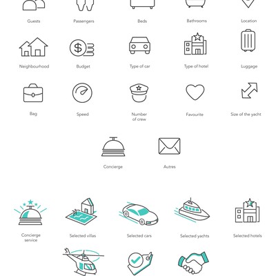 Pack of icons for a luxury travel site
