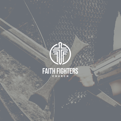 Gray and pink logo with the title 'Design a modern looking logo for Faith Fighters Church'