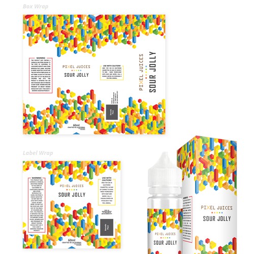 Box label with the title 'Labels for PIXEL JUICES'