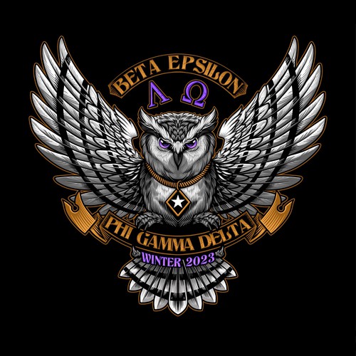 Owl t-shirt with the title 'Beta Epsilon - an owl illustration'