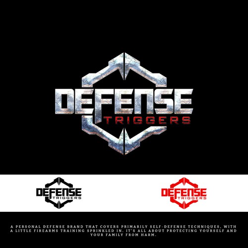 Metallic logo with the title 'Defense Triggers'