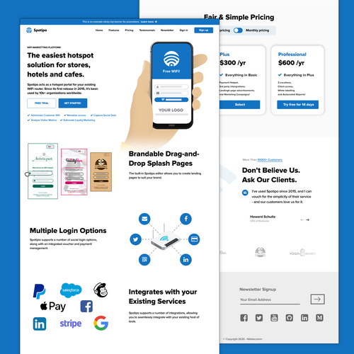 Contemporary website with the title 'New Landing for Wifi Hotspot Company'