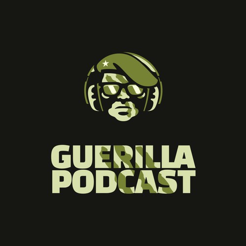Headphone logo with the title 'Guerrilla Logo for Marketing Podcast'