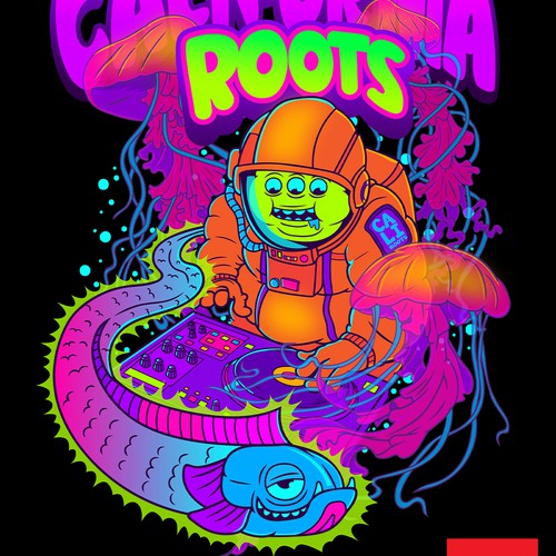 Jellyfish design with the title 'Astronaut DJ under the sea'