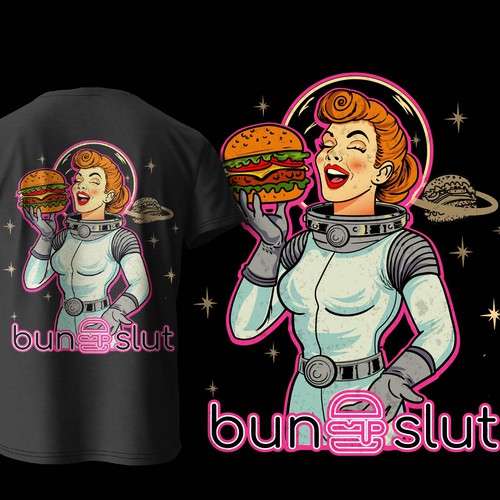Space t-shirt with the title 'burger space lady tshirt designs'
