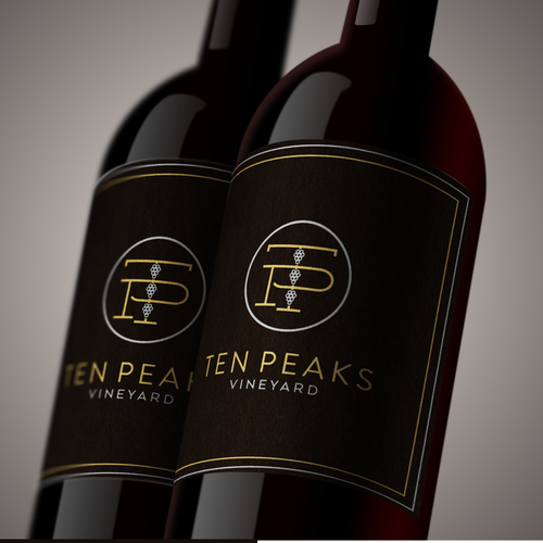 Wine bottle design with the title 'Ten Peaks Vineyard'