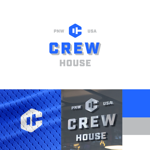 Dumbbell logo with the title 'Crew House gym logo'
