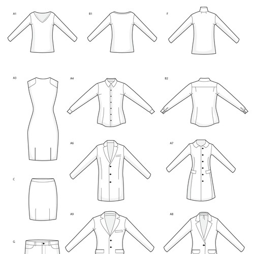 Dress design with the title 'Create a series of simple garment illustrations'