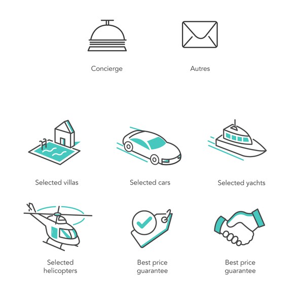 Set design with the title 'Pack of icons for a luxury travel site'