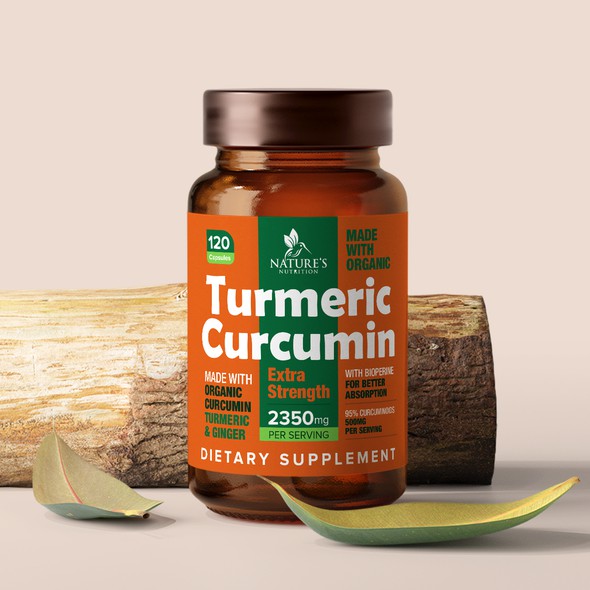 Photoshop label with the title 'Organic Turmeric Curcumin Label design'