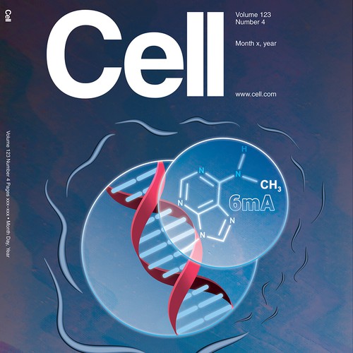 Worm design with the title 'Cover design for the scientific journal Cell'
