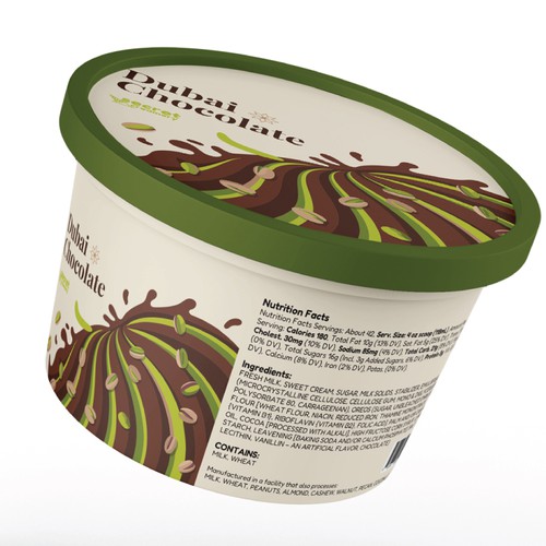 Ice cream packaging with the title 'Dubai Chocolate X Secret Creamery Flavor'
