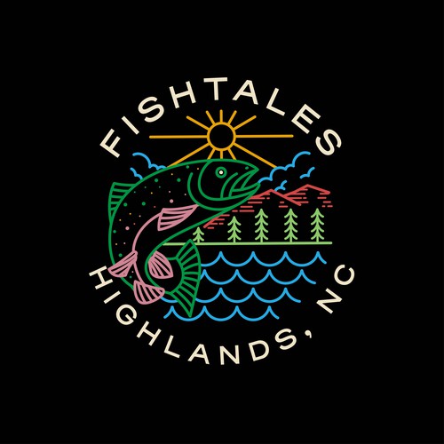 Linework design with the title 'Fishtales Highlands, NC '