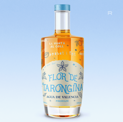 Drink packaging with the title 'Agua de Valencia Cocktail Label'