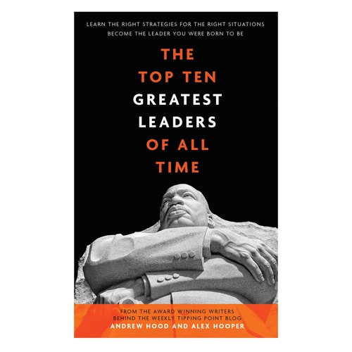 Publication design with the title 'Book Cover for "The Top 10 Greatest Leaders of All Time."'