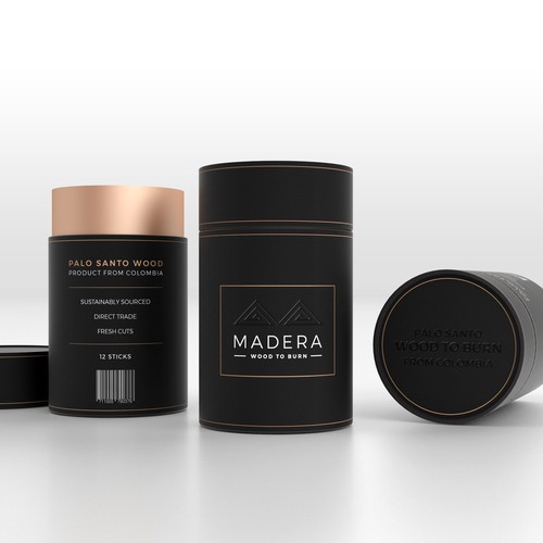 Luxury packaging with the title 'Packaging design for new high end palo santo brand'