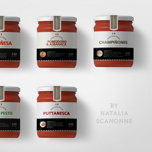 Product label with the title 'Natalia Scanone'