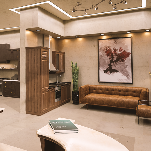 Commercial design with the title '3d rendering of a showroom lobby'