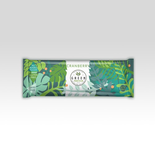 Protein bar packaging with the title 'Sachet wrap label for Green protein'