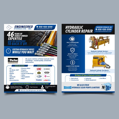 Design with the title 'Engineered Hydraulics, Inc. Brochure'