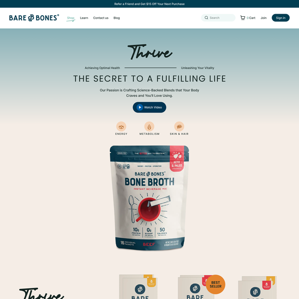 Food website with the title 'Bones Broth Design landing page'