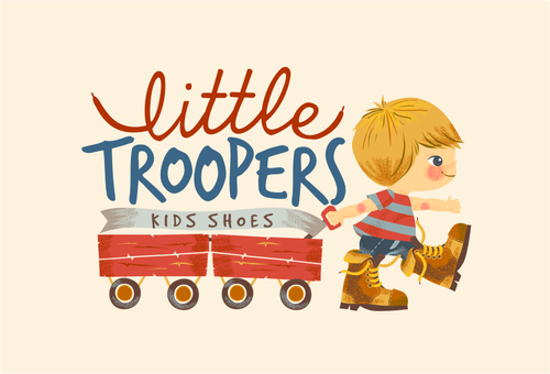 Shoe design with the title 'New logo wanted for Little Troopers Kids Shoes'