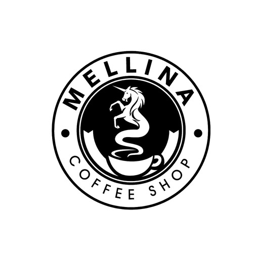 Unicorn logo with the title 'Mellina Coffee Shop'