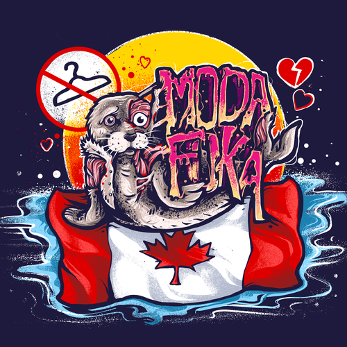 Merchandise artwork with the title 'Moda Faka #saveseals'