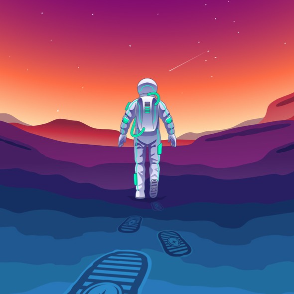 Planet illustration with the title 'Astronaut Footprint Illustration'