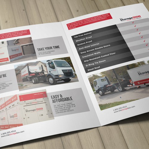 Folder design with the title 'Commercial Brochure for The Storage Box'