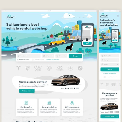 Automotive website with the title 'Car rental company website design'