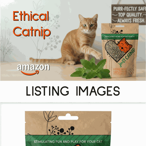 Listing design with the title 'Listing Images for Ethical Catnip Brand'