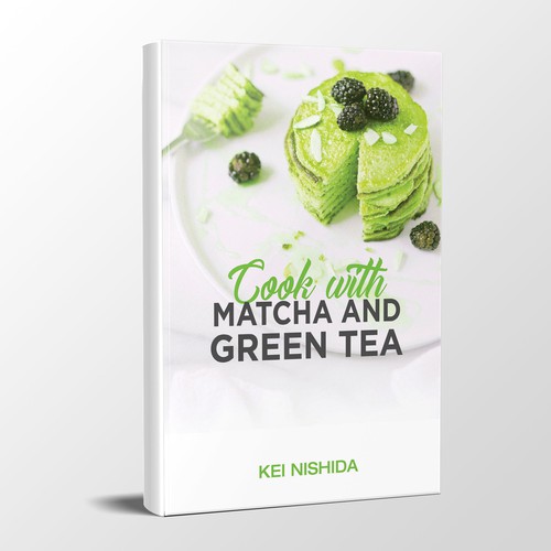 Cooking book cover with the title 'Matcha, Green Tea Cook Book Cover Design'